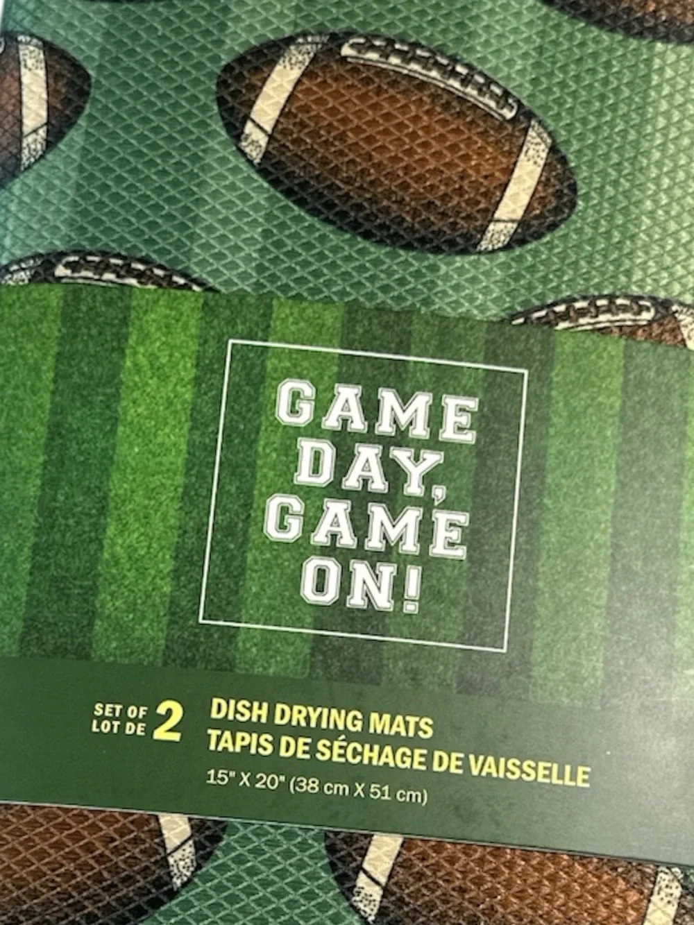 NEW VHTF Game Day, Game On FOOTBALL Dish Drying Mats Set/2
